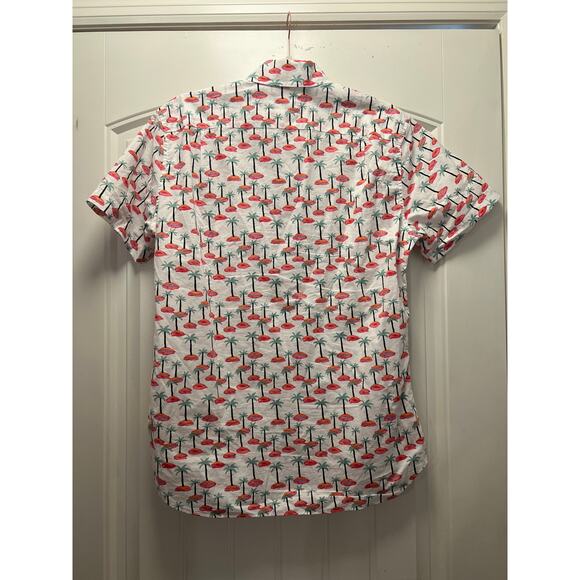 Bonobos Men’s Slim Fit Palm Tree Button-up Short Sleeve Shirt Size S White Green - Picture 3 of 3